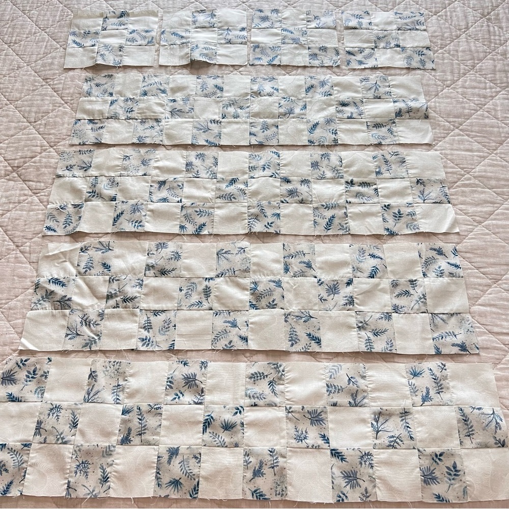 Handmade Quilted Patchwork Blocks – Blue Botanical Print – Set of 8